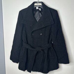 Calvin Klein Wool Knit Pea Coat Belt Warm Pockets Collar size 12p